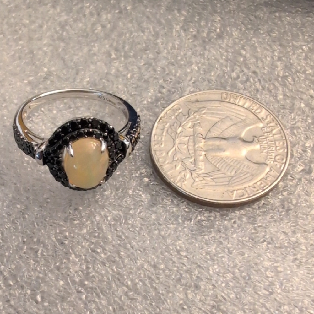 Sterling Silver Opal Black Spinel Ring Size 7 3/4 - Picture 5 of 7